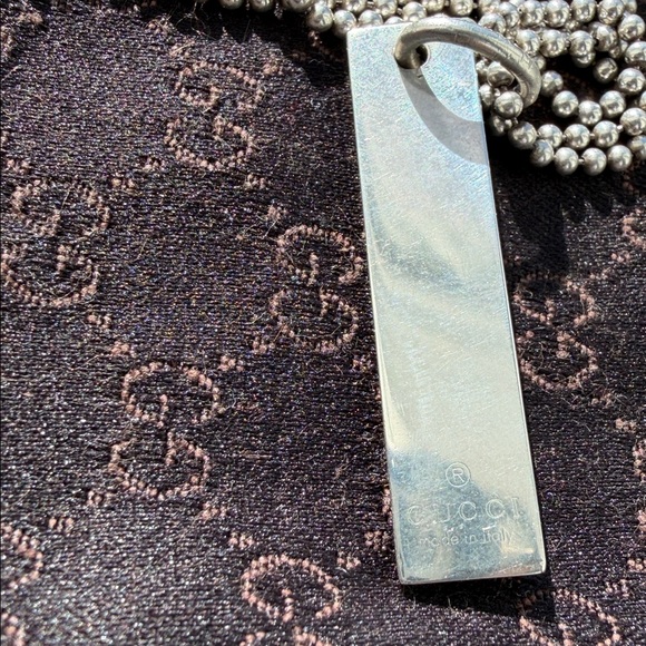 Gucci 925 Sterling Silver Bar on Double Ball Chain Necklace & Brown Pouch & Box - Picture 6 of 12